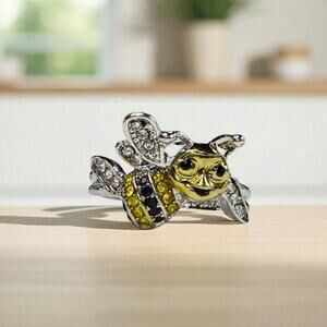 Silver Hidden Message Bee Ring Size 8